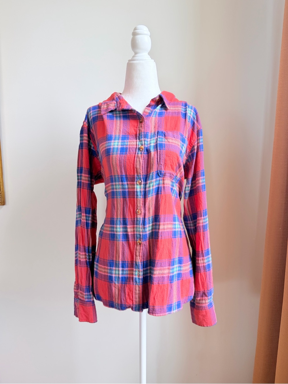 SO Red Plaid Button-Down Shirt with Blue Accents